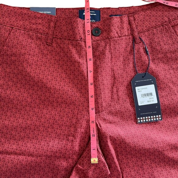 NWT Ben Sherman Red Geometric Print Chino Shorts Sz. 30 Stretch Fit - Picture 9 of 10